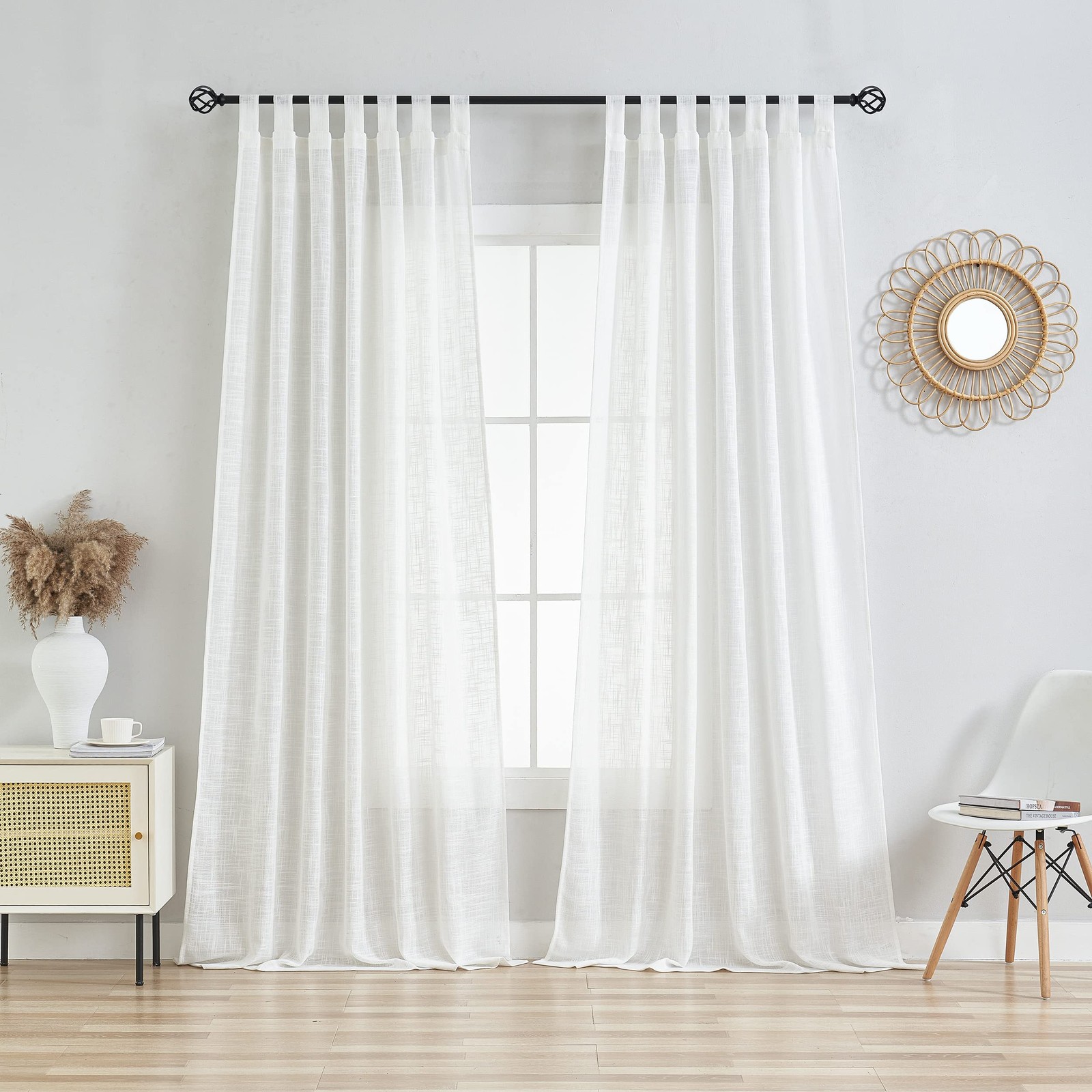 Semi Sheer Curtains- Light Filtering, Machine Washable Tab Top Drapes for Liv…