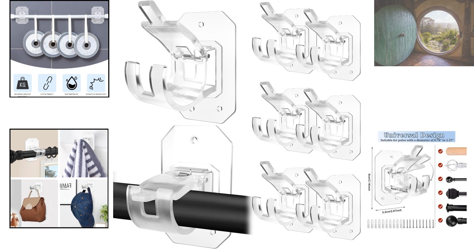 Easy Installation 8PCS Adjustable Curtain Rod Clips, No Drilling Required