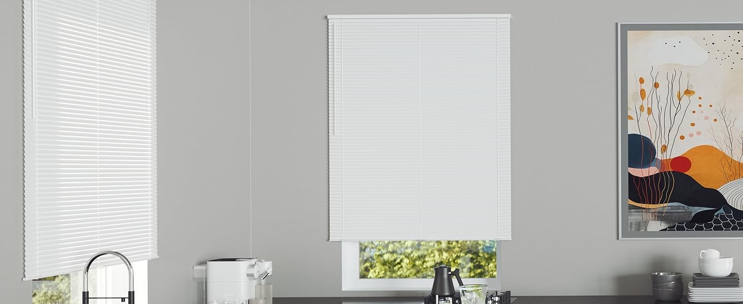 Cordless Aluminum Mini Blind – 71.5″ W x 60″ L – White, Premium Duty 1″ Metal