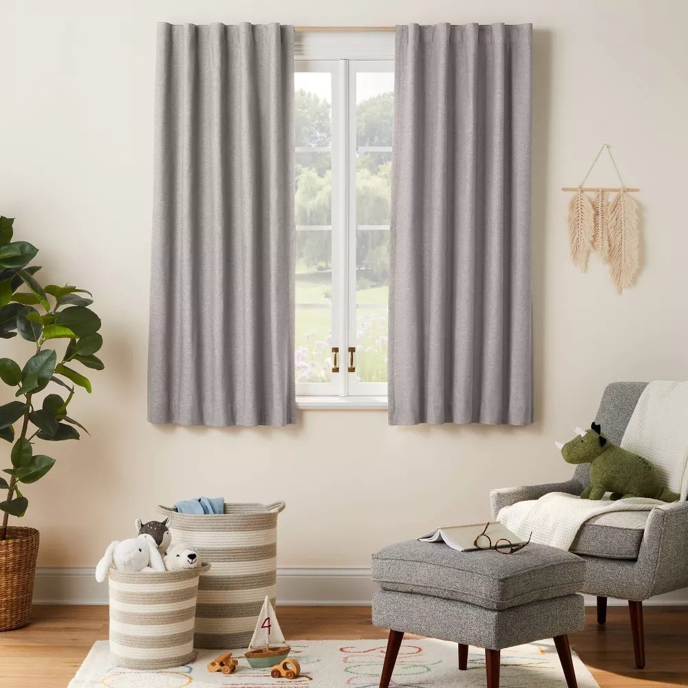 Pillowfort Heather Gray Chambray Cotton Blackout Single Curtain Panel 42″ x 63″