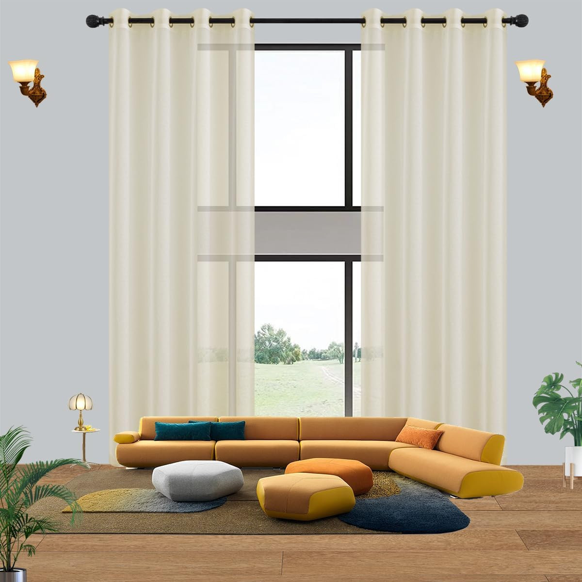20Ft Extra Long Sheer Curtains for Tall Windows, Cream Beige, 1 Panel 52×240