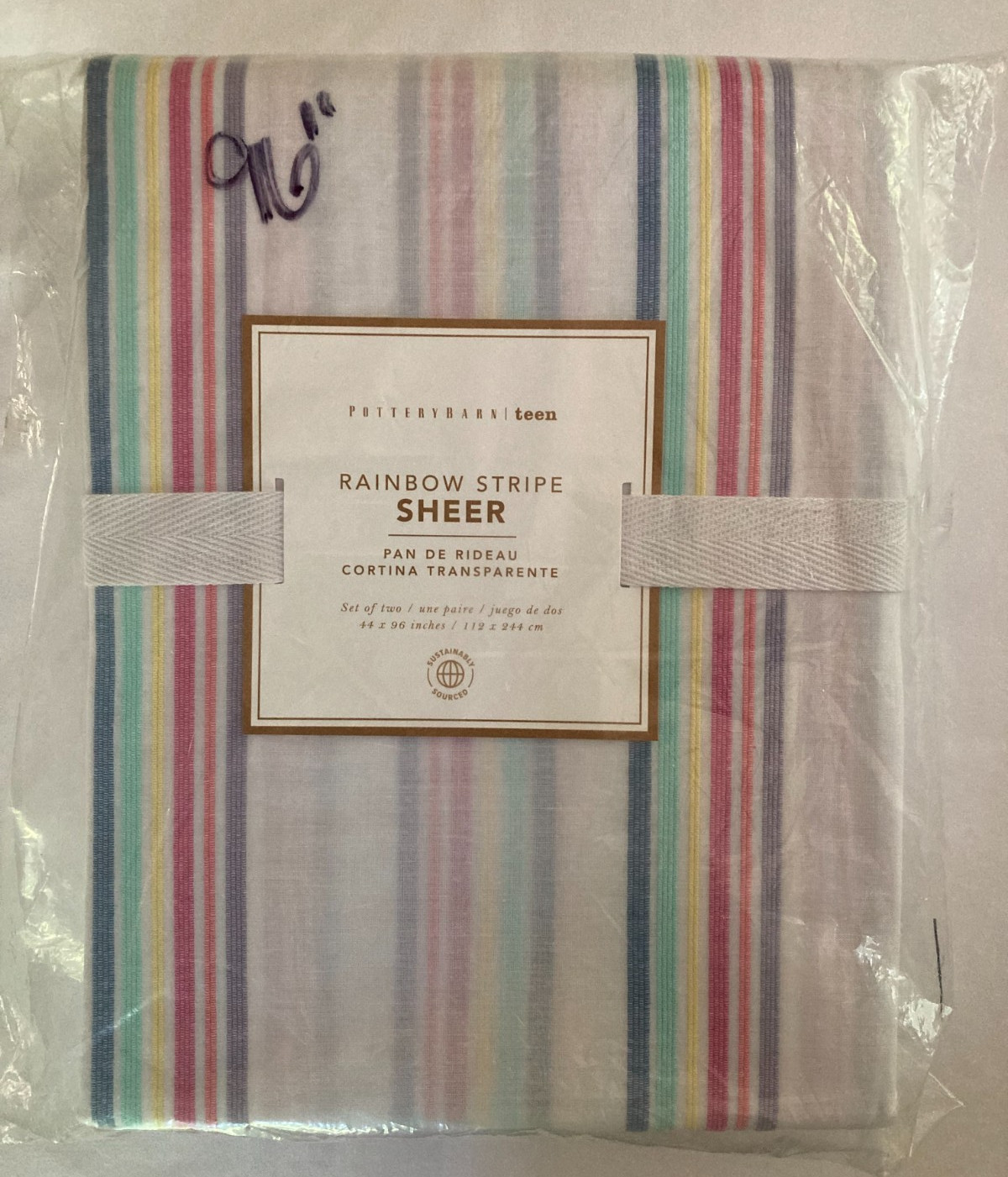 Pottery Barn Teen Rainbow Stripe Sheer Curtain Panel 44″ x 96″ Set of 2 Panels