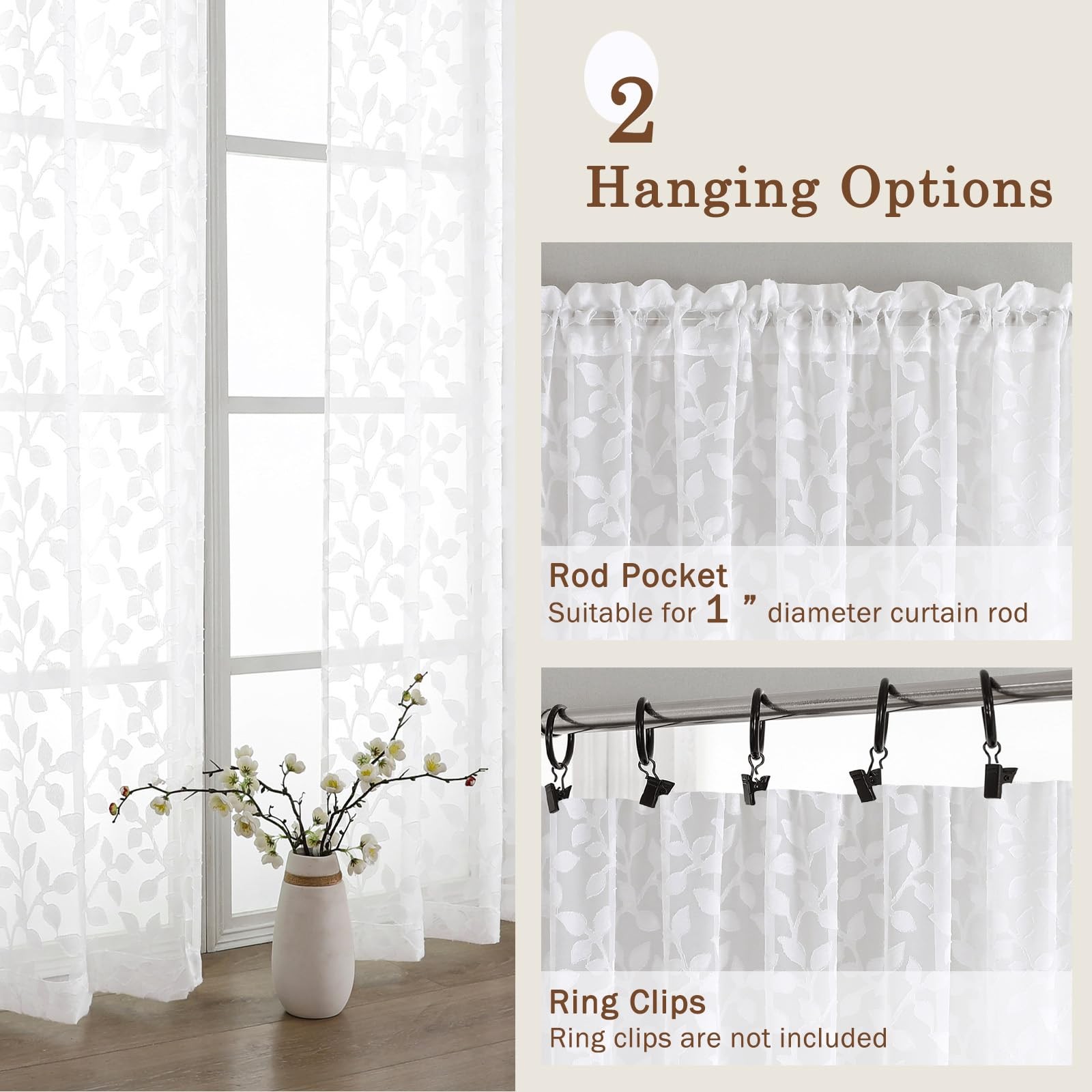 Chyhomenyc White Sheer Curtains 54 Inch Length 42″W x 54″L (Pack of 2),