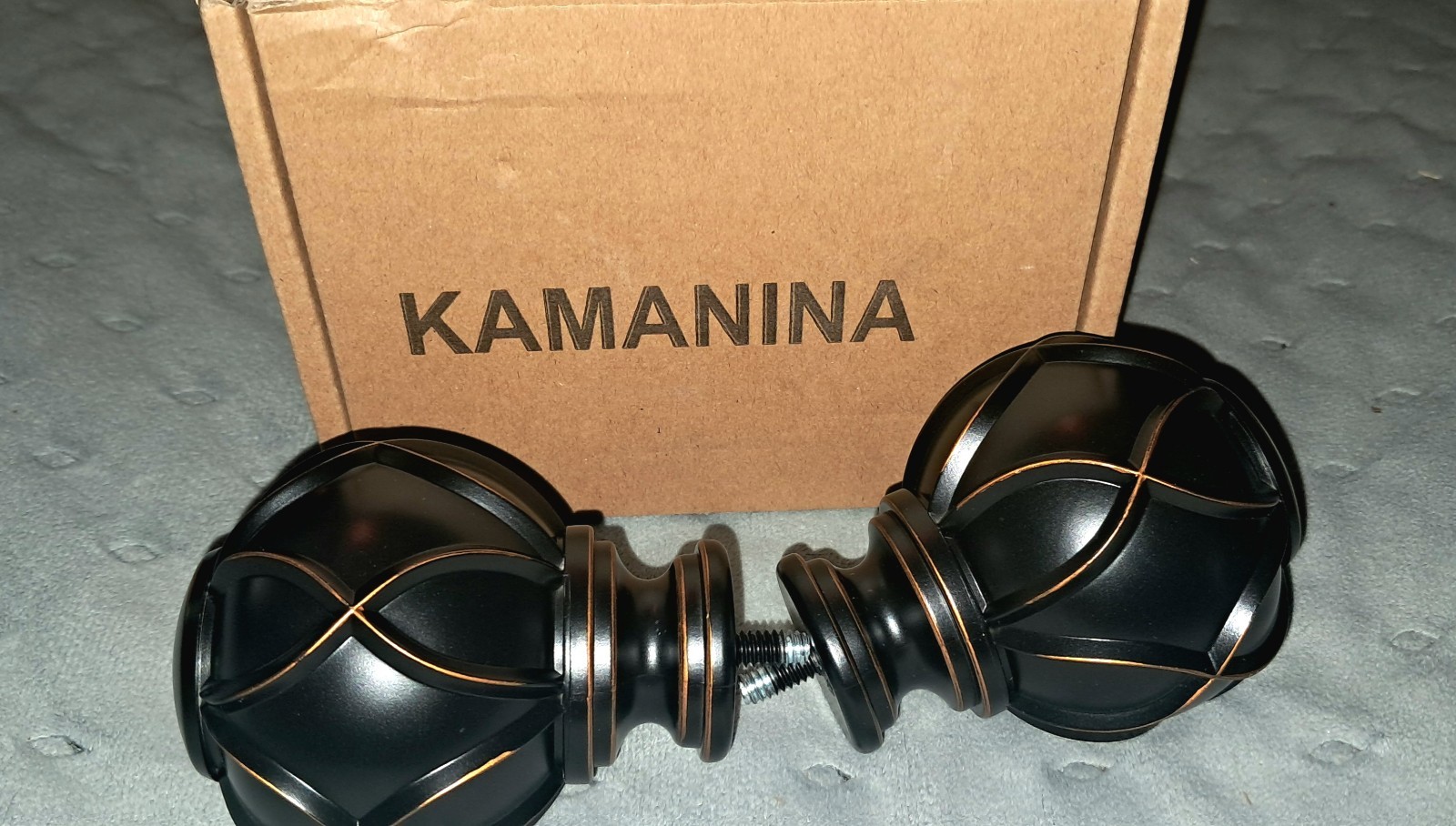 KAMANINA Netted Texture Finial, 2 Pcs Black Decorative Curtain Rod Finial