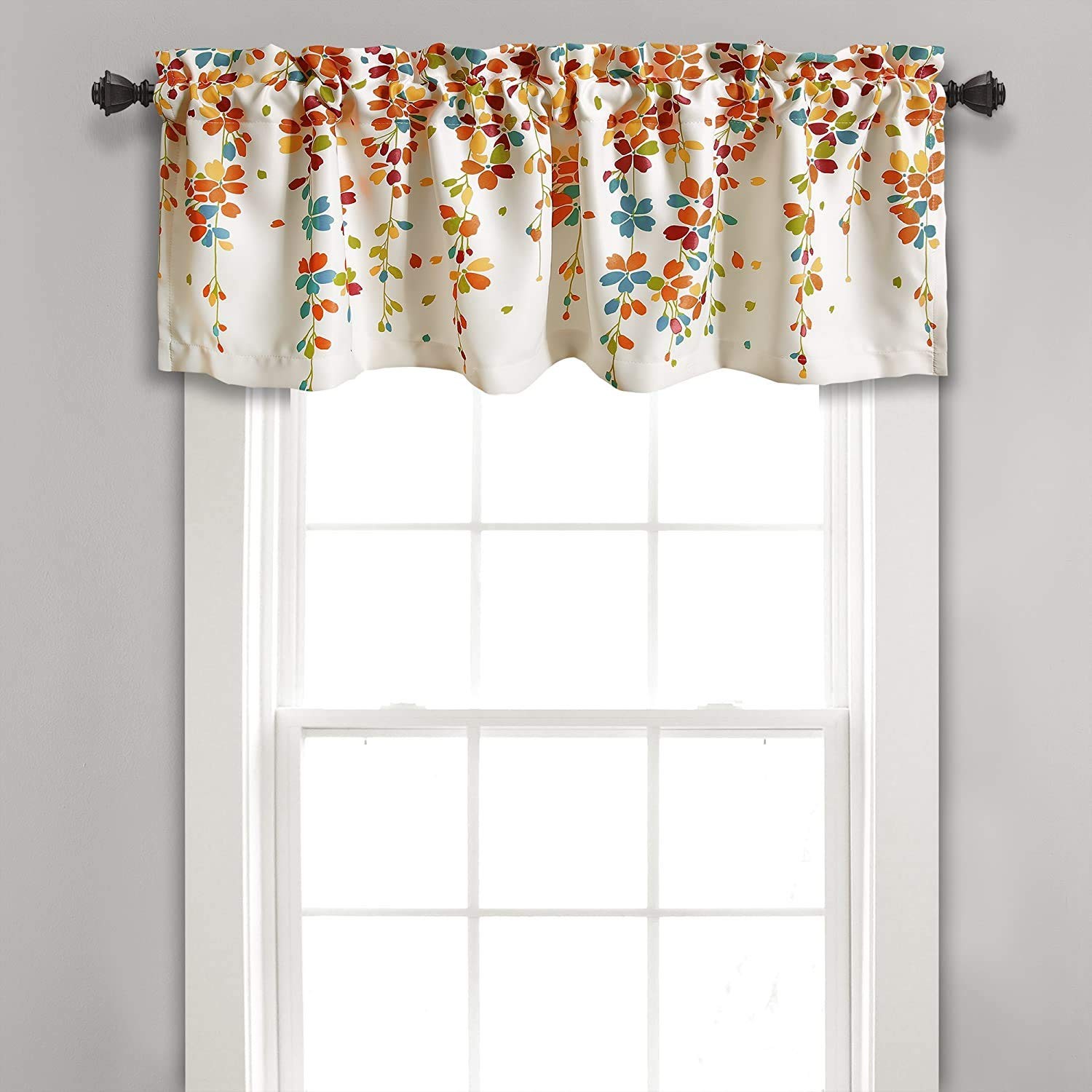 Light Filtering Floral Valance 52″ W x 18″ L Turquoise & Tangerine Decor