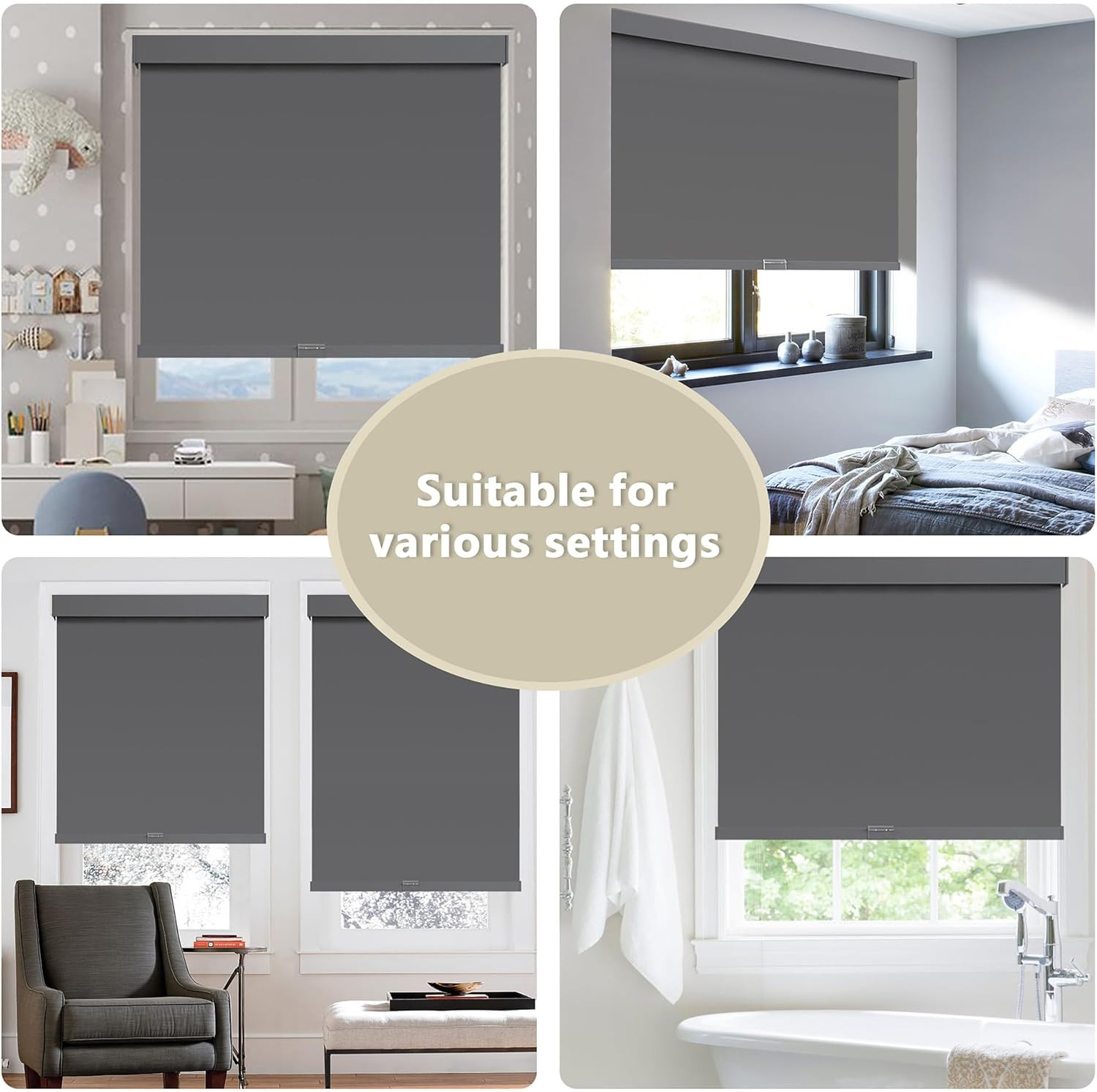 Cordless Blackout Roller Shades, Thermal Insulated, Grey 51″ W X 72″ L