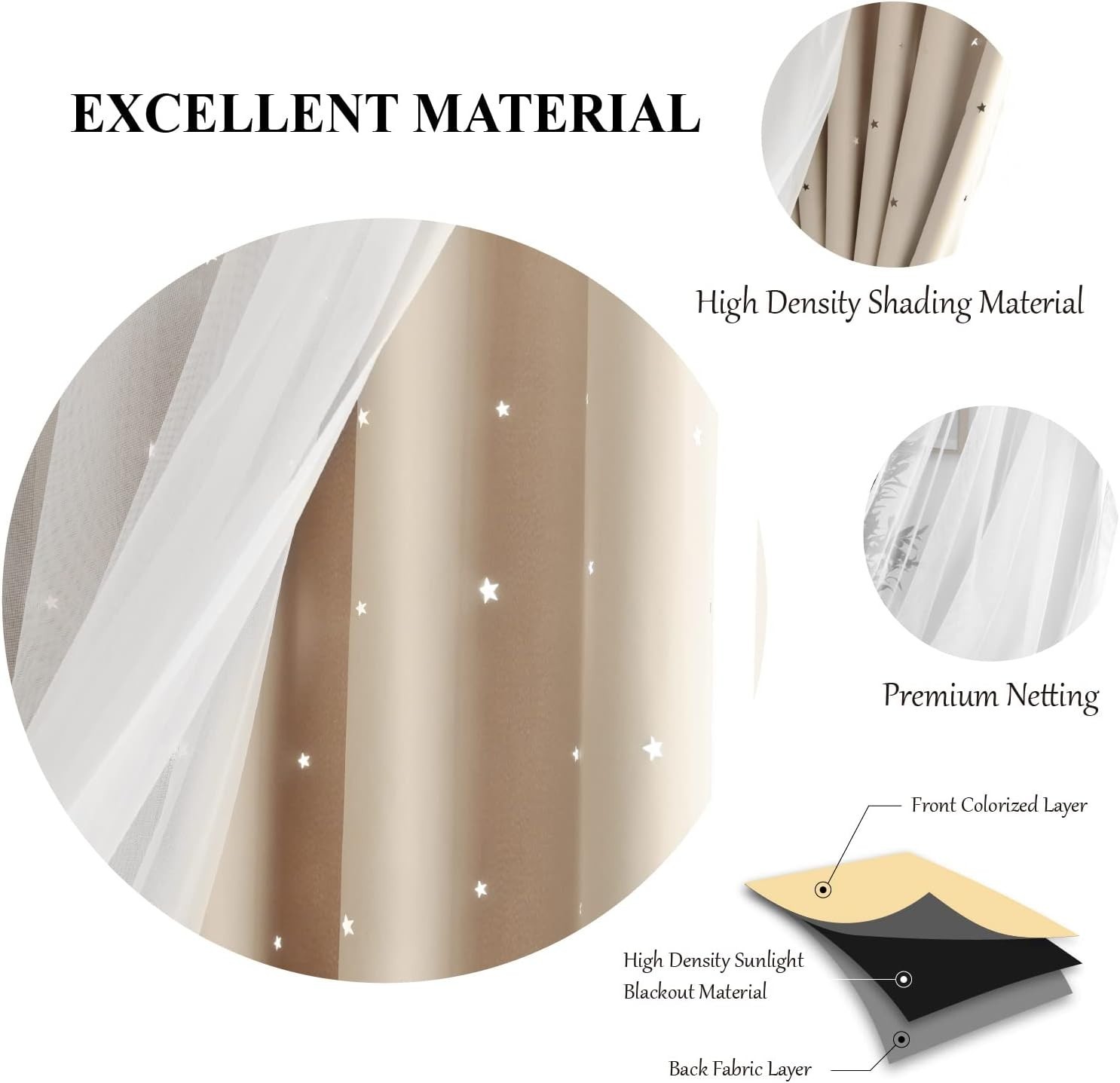 Energy-Saving Blackout Curtains with Star Design for Dreamy Kids’ Spaces – Beige