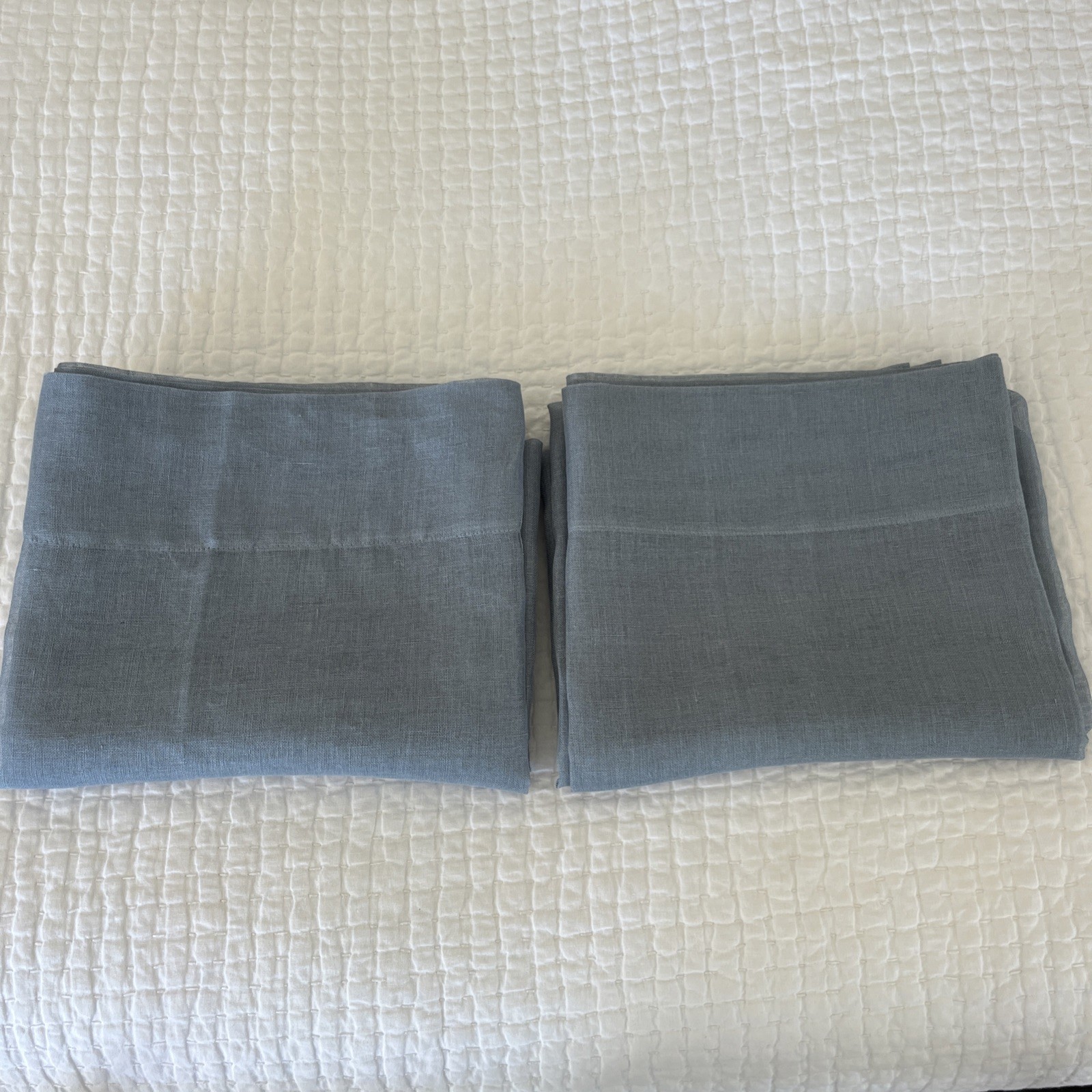 West Elm Sheer 100% Linen Curtain Panels Blue Pair 48×84” Rod Pocket