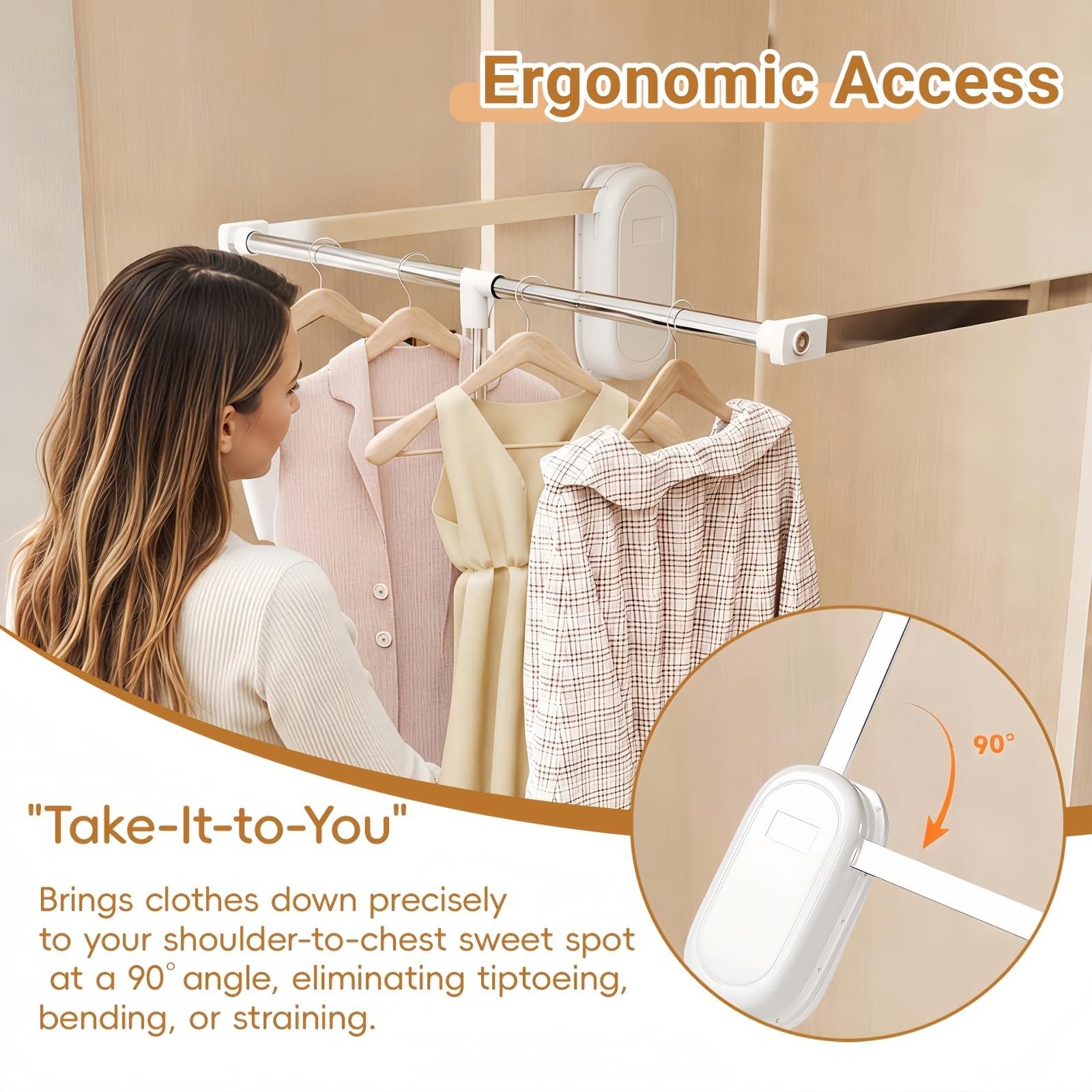 Pull Down Closet Rod Auto-return, Adjustable 33-45 inches Side Mounted Closet…