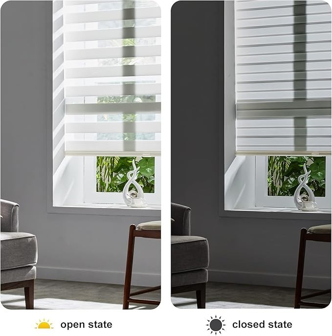 METechs Manual On Sale Zebra Blinds Shades w/ Remote — Cordless ,Cream,Polyester