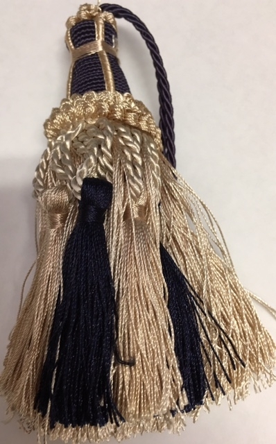 5&1/2″ NAVY BLUE CREAM TIED KEY TASSEL FABRIC TRIM LOT OF 2