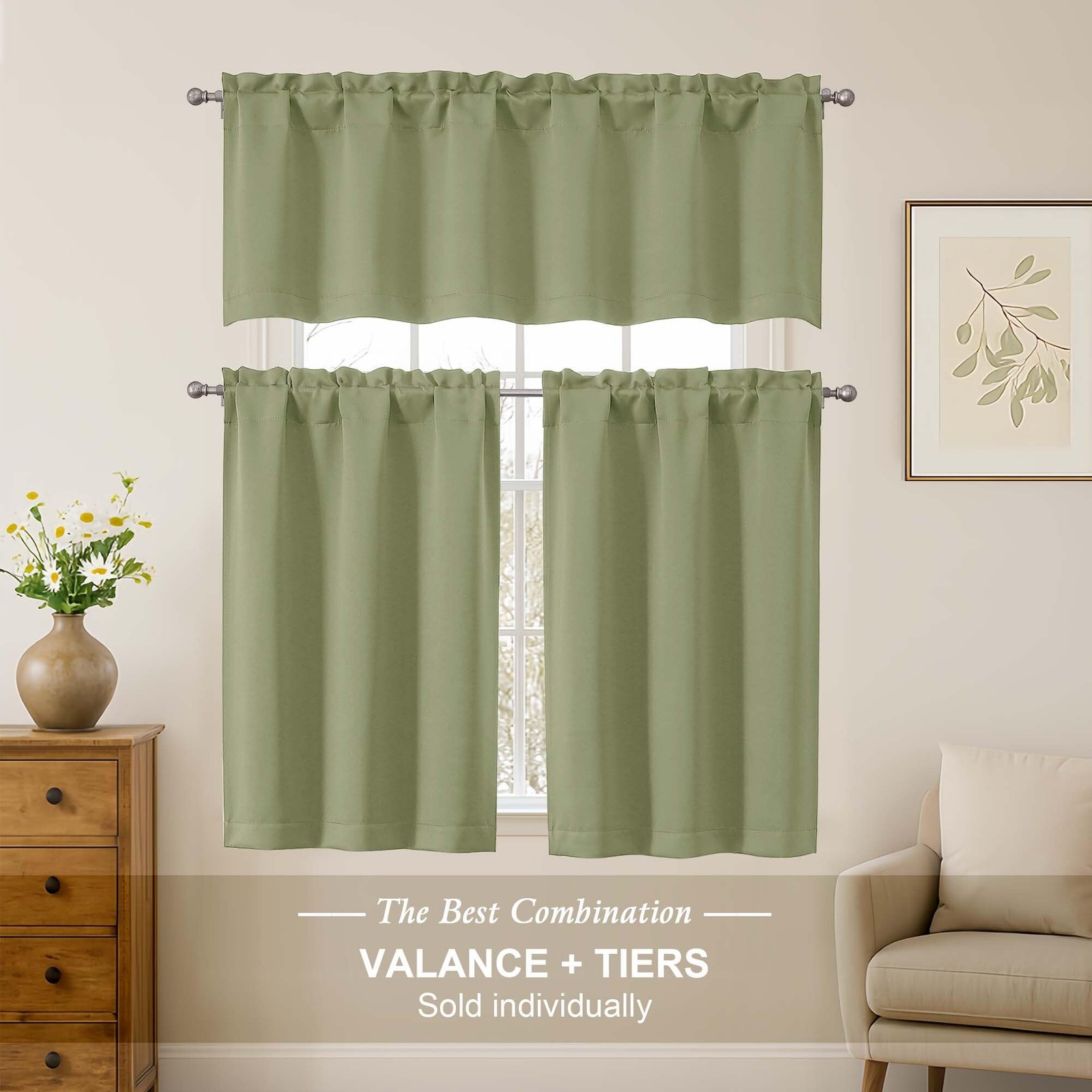 Ebesto Sage Green Blackout Curtains for Small Window Treatment, Light Blockin…
