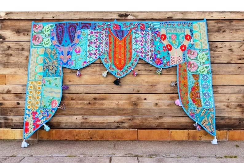 Blue 2 Meter Large Toran Boho Wall Tapestry Indian Entrance Decor Door Hanging