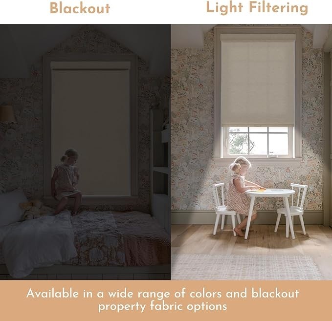 Blackout Beige Linen Natural Woven METechs Custom Size Cordless Roller Shades