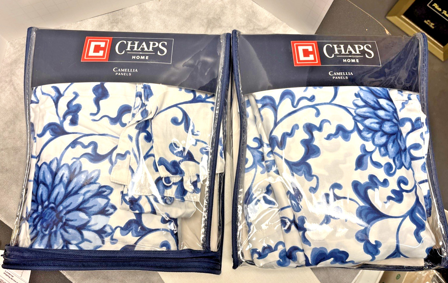4 Chaps Camellia Blue and White Floral Scroll Panels (2 packs)
