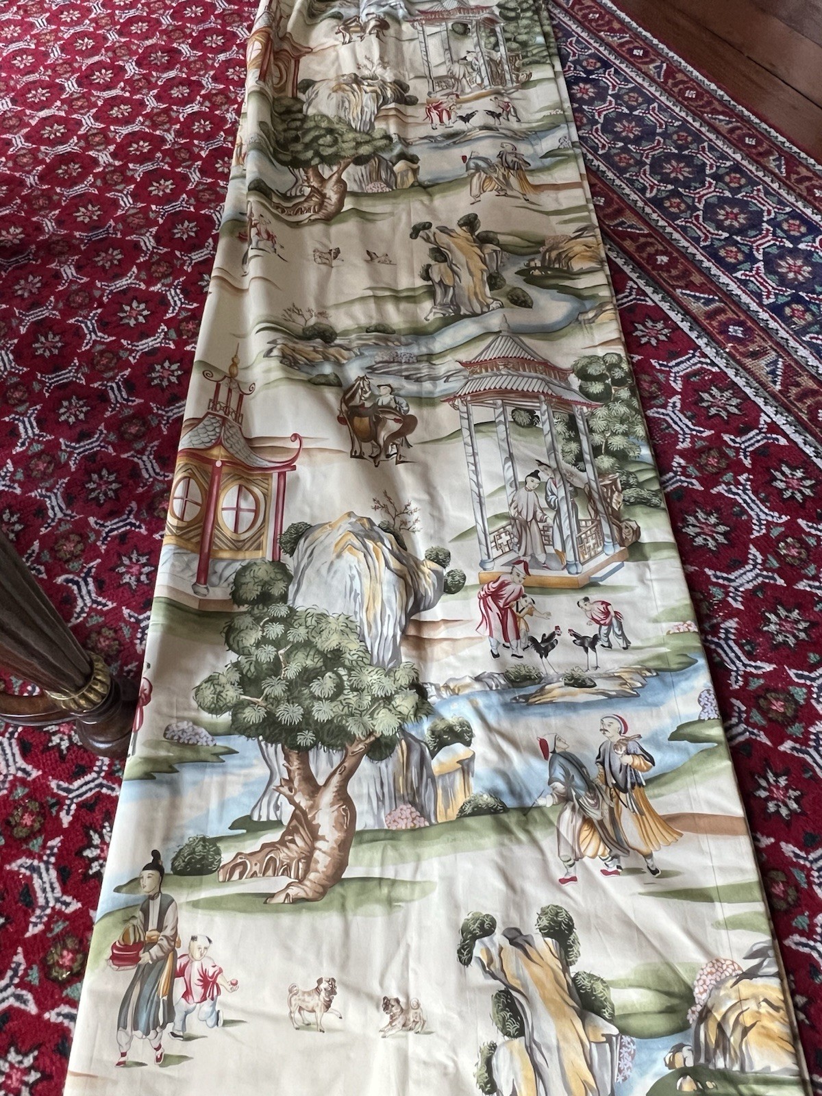 Custom triple pleat drapes Scalamandre Shanghai traditional chinoiserie