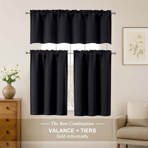24″ Black Cafe Curtains – Light Blocking 30″W x 24″L – Pack of 2