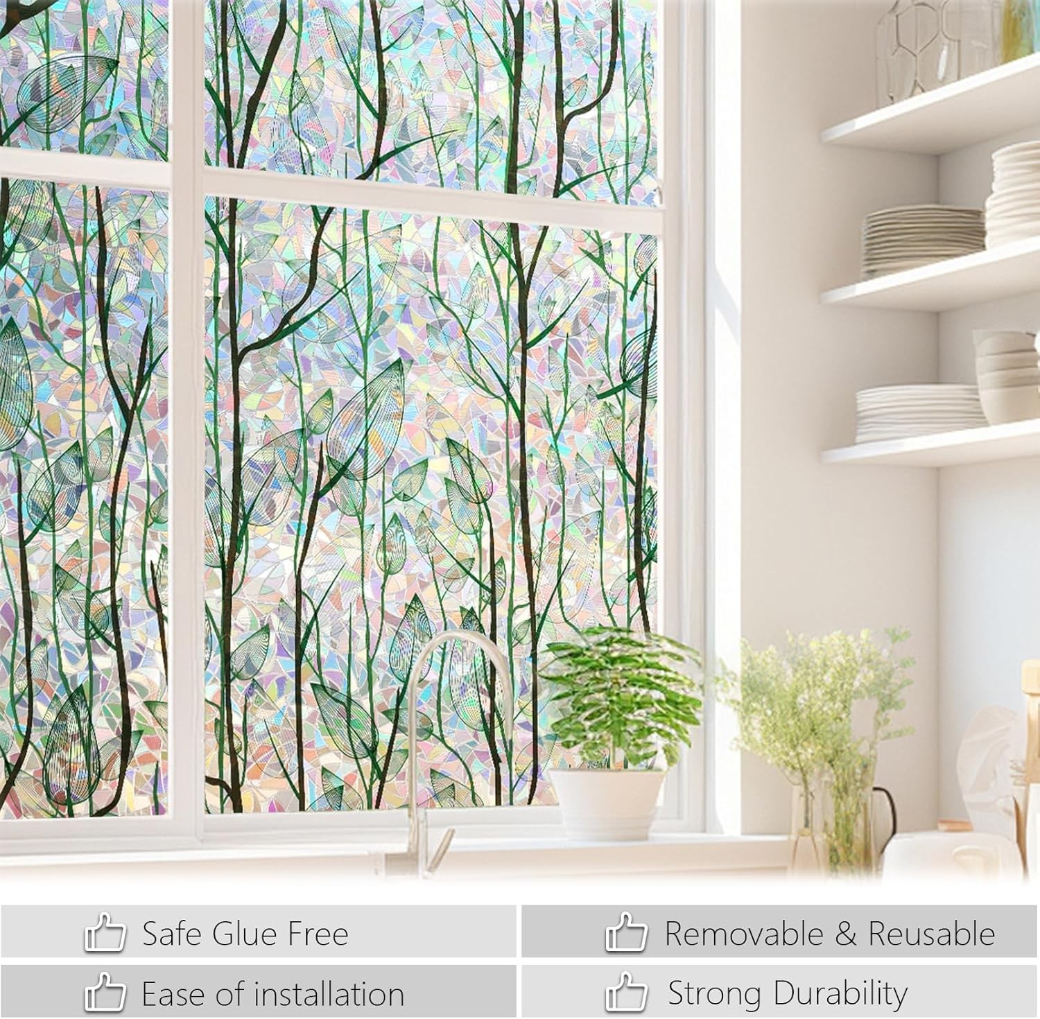 LEMON CLOUD Privacy Window Film 3D Stained Glass Window with Installation Tools,