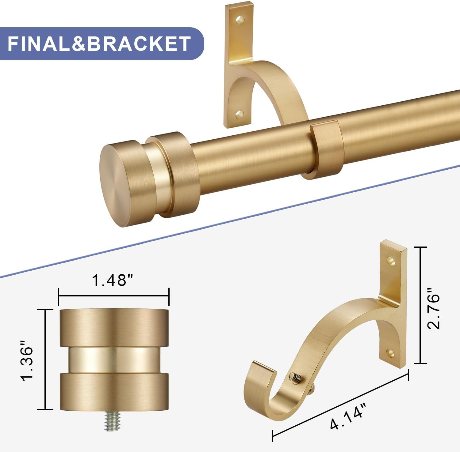 16-56 Inch Long Adjustable Warm Gold L Curtain Rods,1 Inch Diameter Splicing Hea
