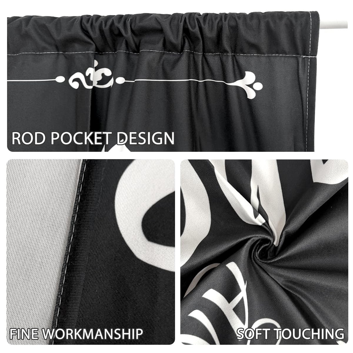 Black Laundry Room Curtains with Funny Sayings, Minimalist Trendy Wash Dry Fo…