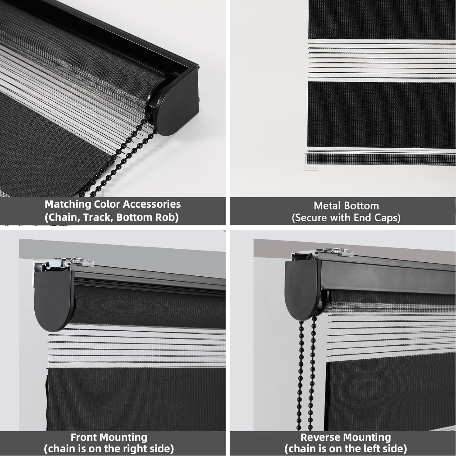Zebra Blinds for Windows Dual Layer Roller Window Shades 41”x72” Black