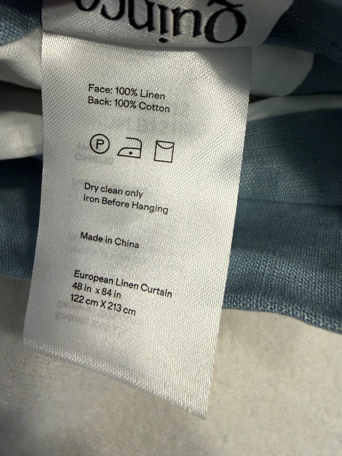 2 Quince European Linen Curtain Panels 48×84 Light Filtering Blue Back Tab