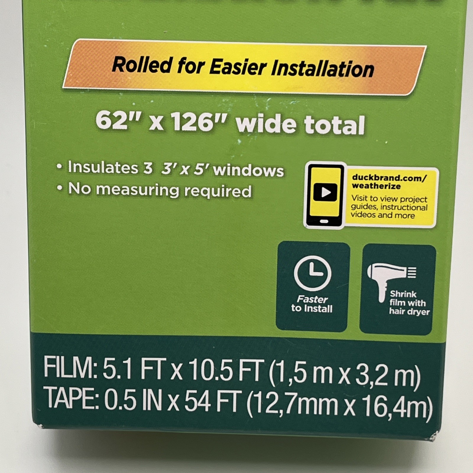 Duck Brand Indoor Window Insulation Kit For 3 Windows 62″× 126″ – New in Box!