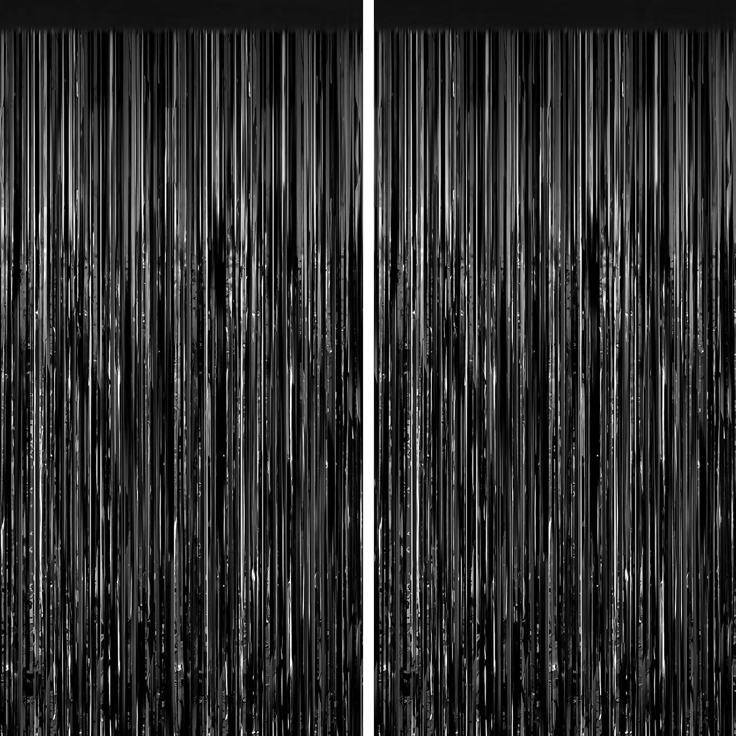 2 Pack Black Foil Fringe Curtains, 3.3Ft X 6.6Ft Streamer Foil Curtain, Tinsel B
