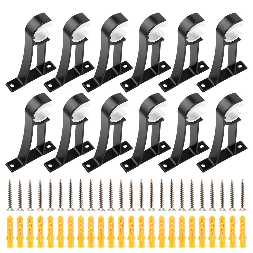 Curtain Rod Brackets, Set of 12, Aluminium Alloy, Wall & Ceiling Mount, Black