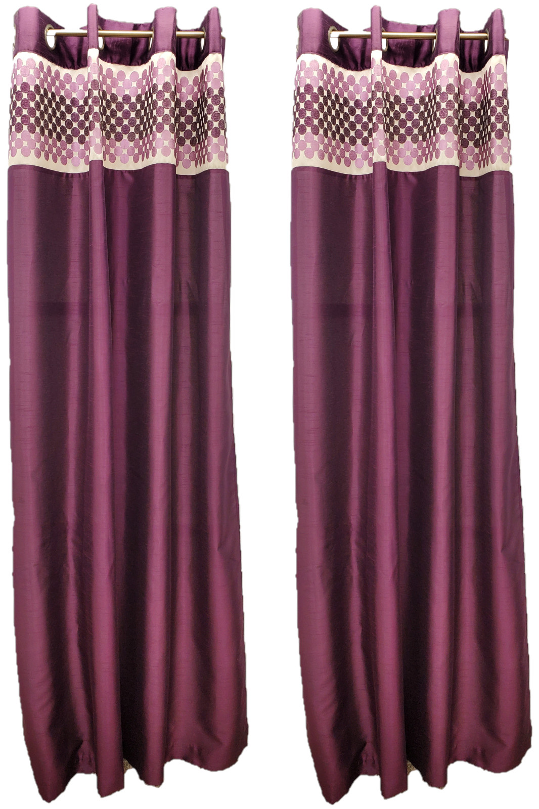 Xanadu Lined Sequined Grommet Panel Pair 110”Wx84”L Faux Silk Embroidered Dots