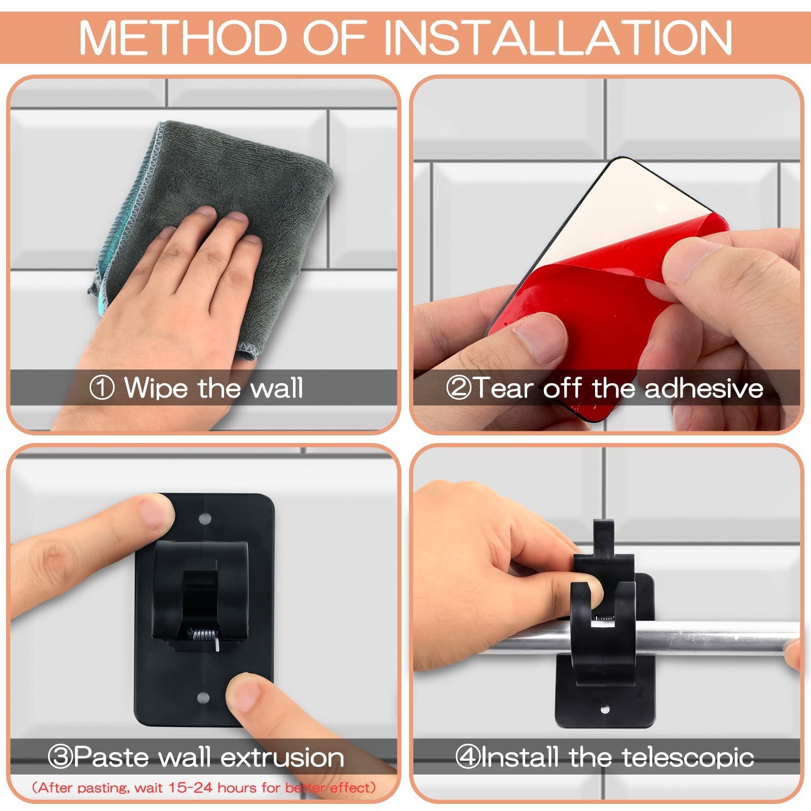 6-Pack Universal Curtain Bracket Holders, Self-Adhesive Wall Mounts, Fits 0.6”-