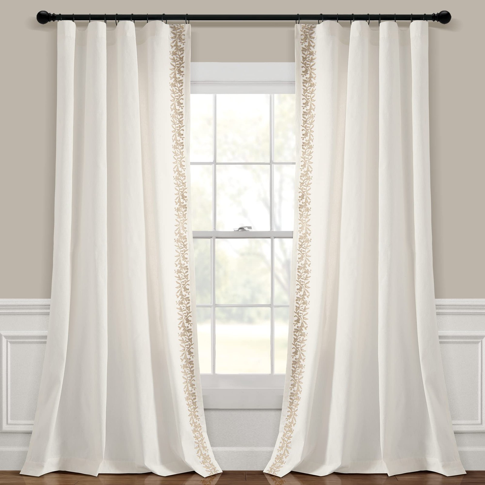 Lush Decor Window Curtain Panel 52″W x 84″L Off White & Neutral Floral 1 panel