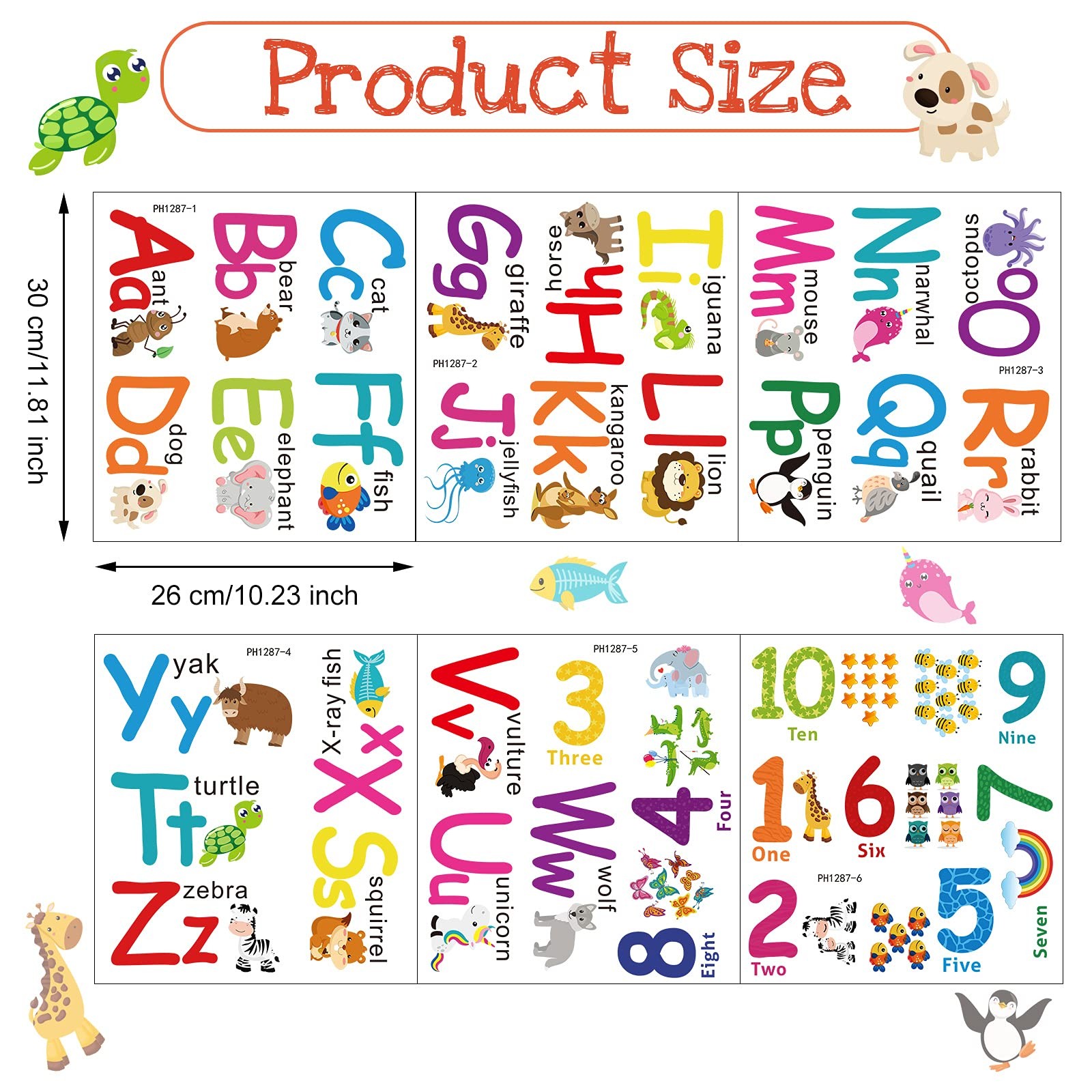 Gersoniel 6 Sheets ABC Alphabet 6 Count (Pack of 1), Assorted, Multicolor