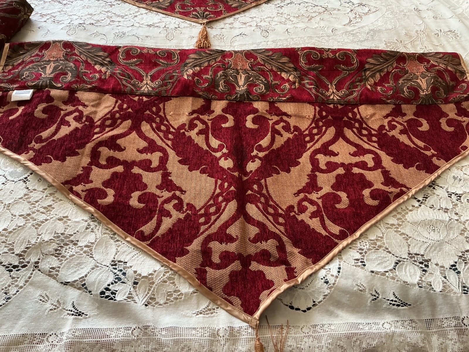 2 CROSCILL Imperial Damask Curtain Valances Red Gold Tapestry Medallion Luxury