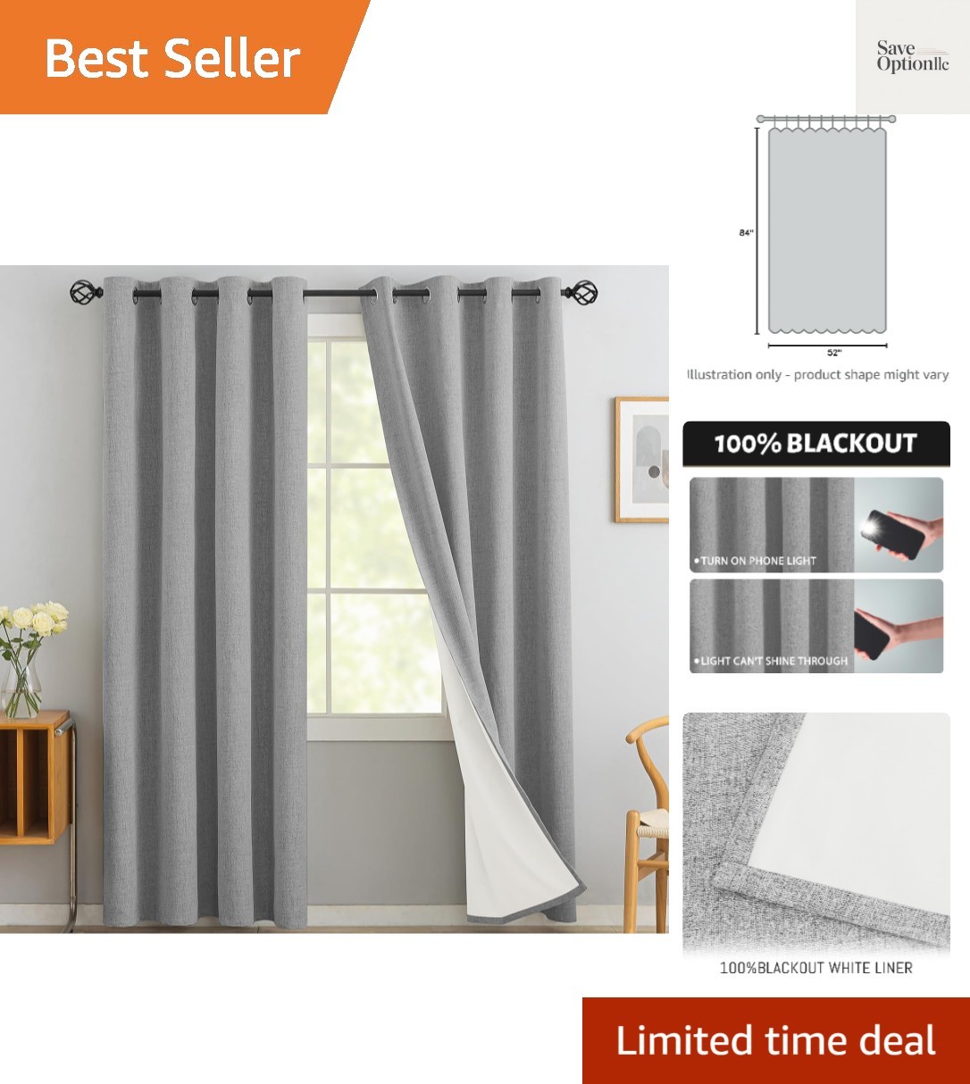 Dove Grey Linen Textured Curtains 84 Inches Long for Living Room