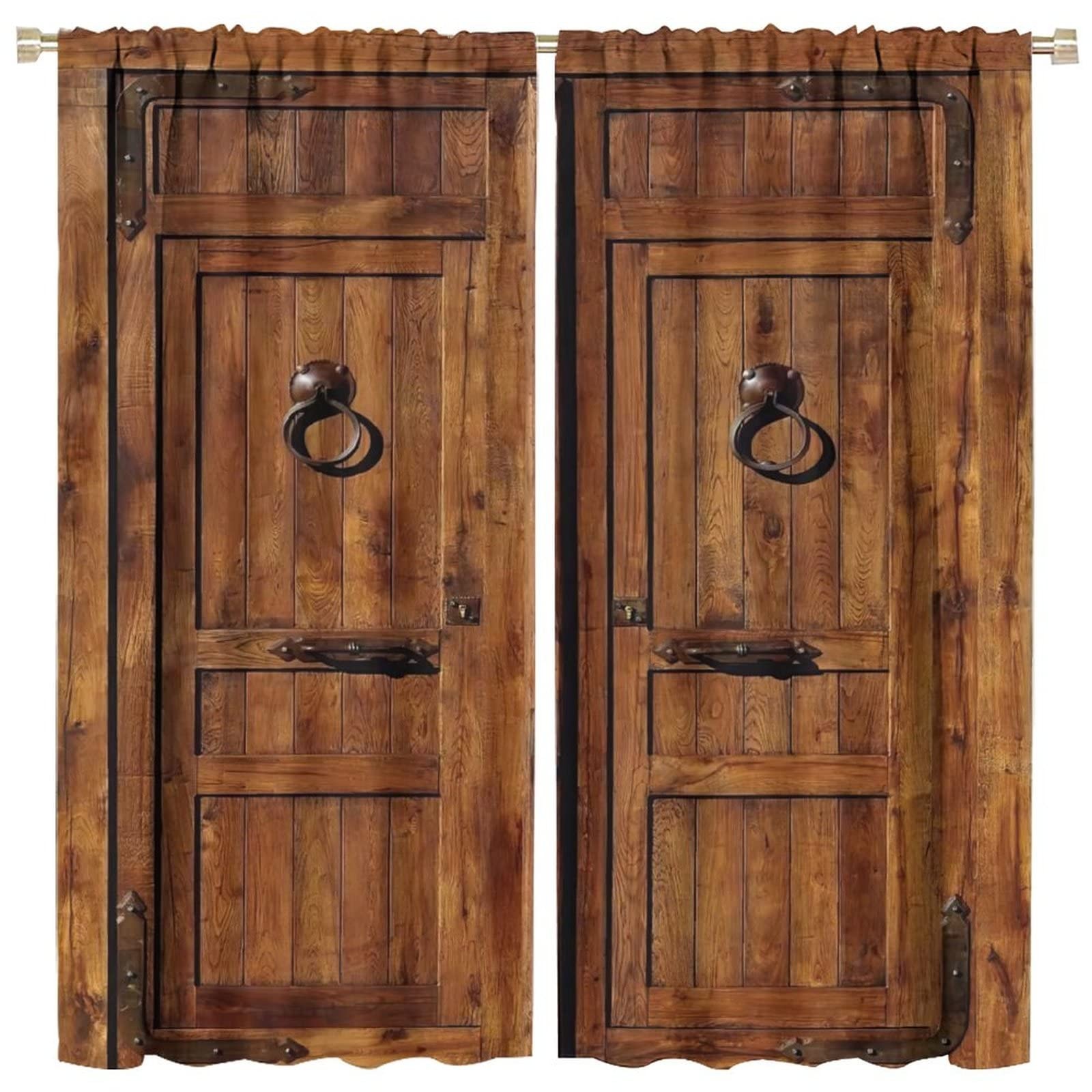 Godazzling Rustic Wooden Barn Door Blackout Window Curtains Vintage Wood