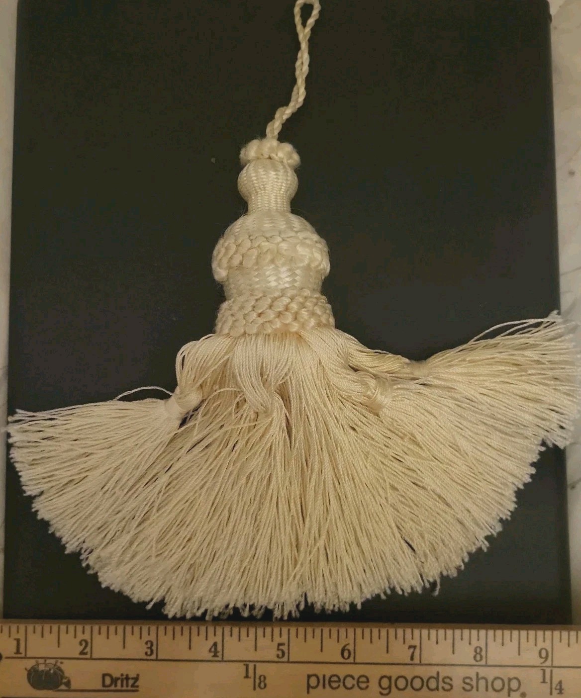 Decorative Lg Braid Tassel Curtain Tie Back Pair Ivory 10″