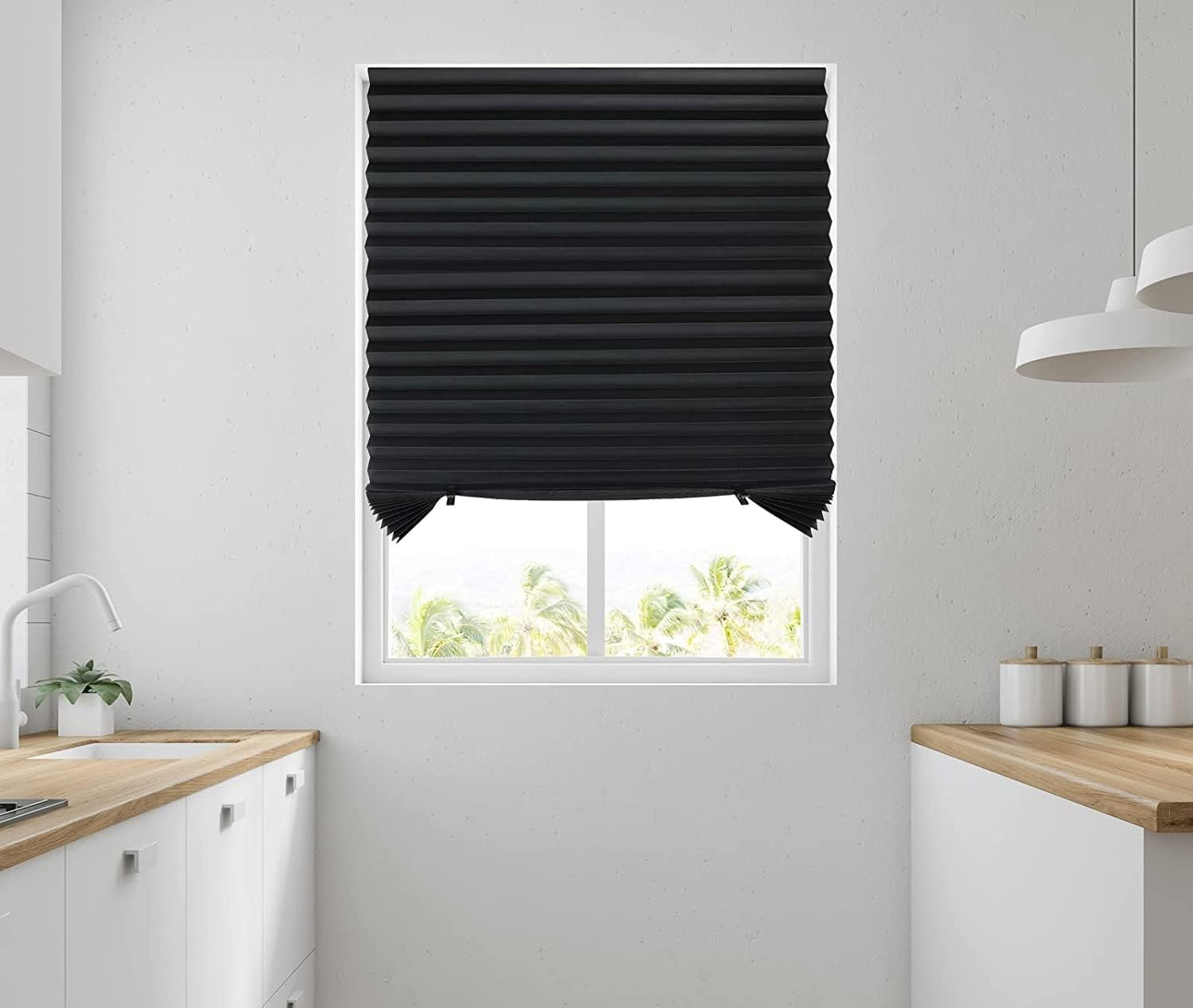 Pleated Window Paper Shades Room Darkening Blinds Black 36″ x 69″ Pack of 6 T…