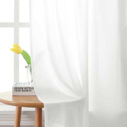 Non-See-Through Privacy Sheer Kitchen Curtains 30″W x 24″L (Pack of 2) White