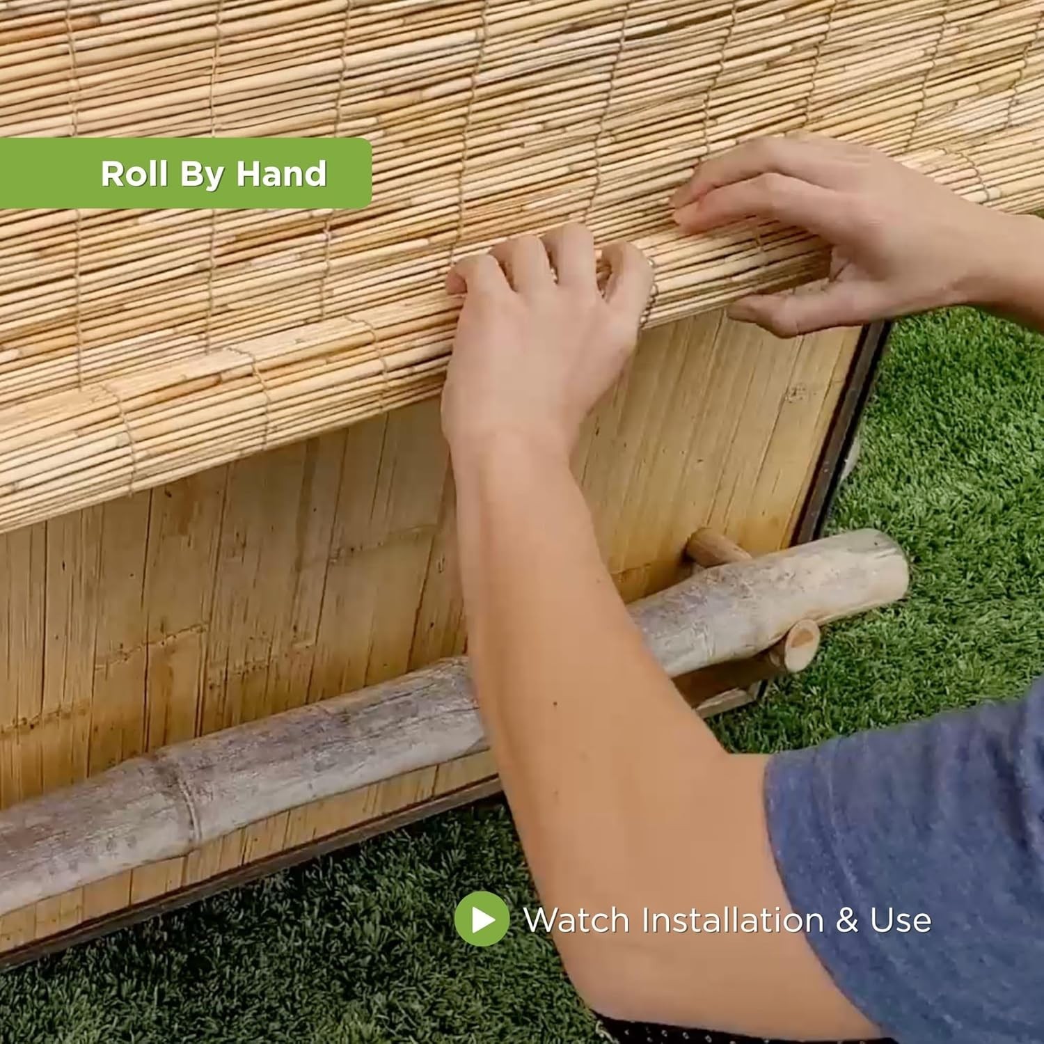 Light-Filtering Cord-Free Bamboo Reed Roll-Up Blind Shades for Windows Manual…