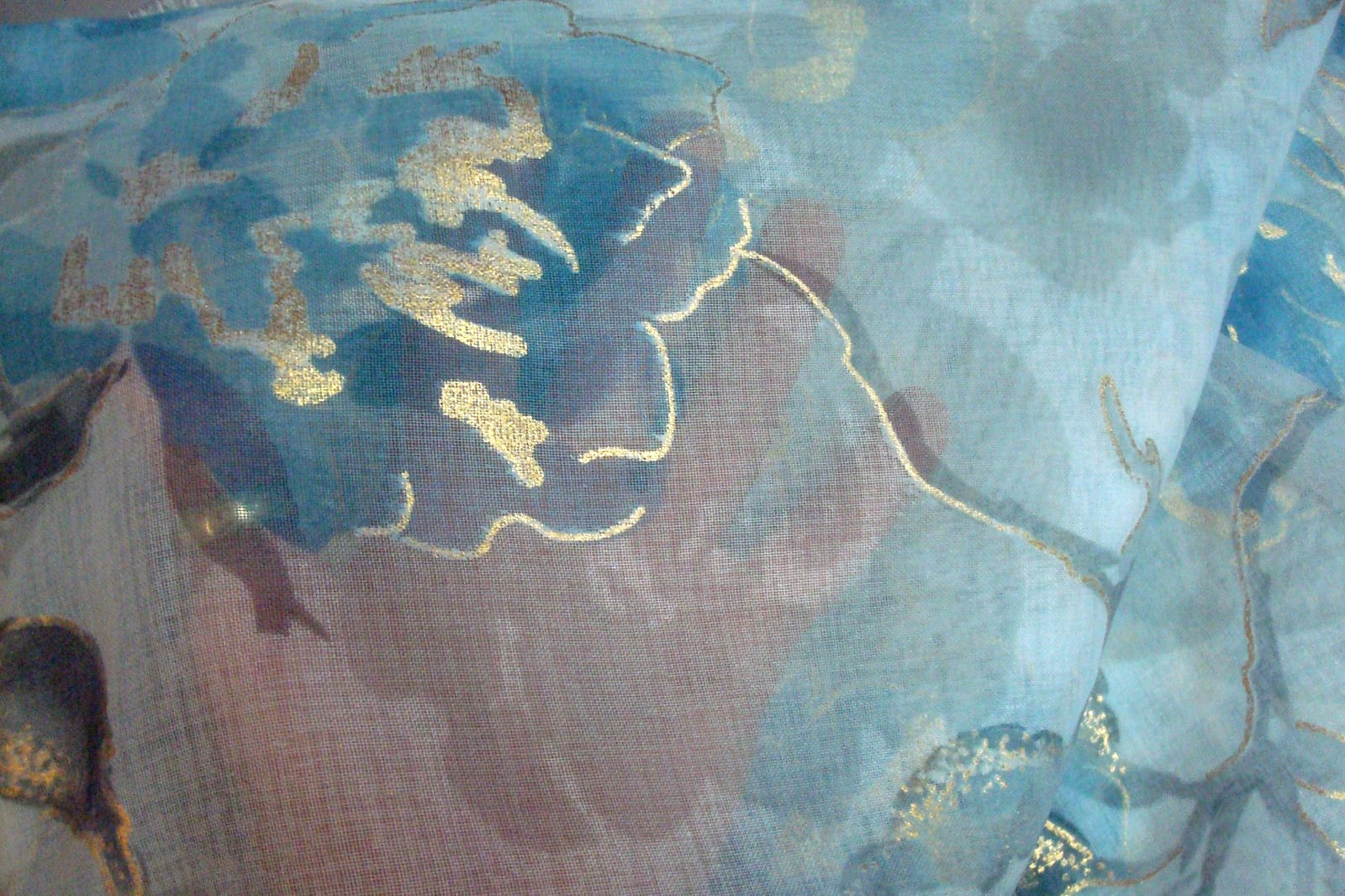 NWT Laura Ashley 4 pc Curtains Metallic Floral Sheer Aqua Gold each 38 x 96″ lg