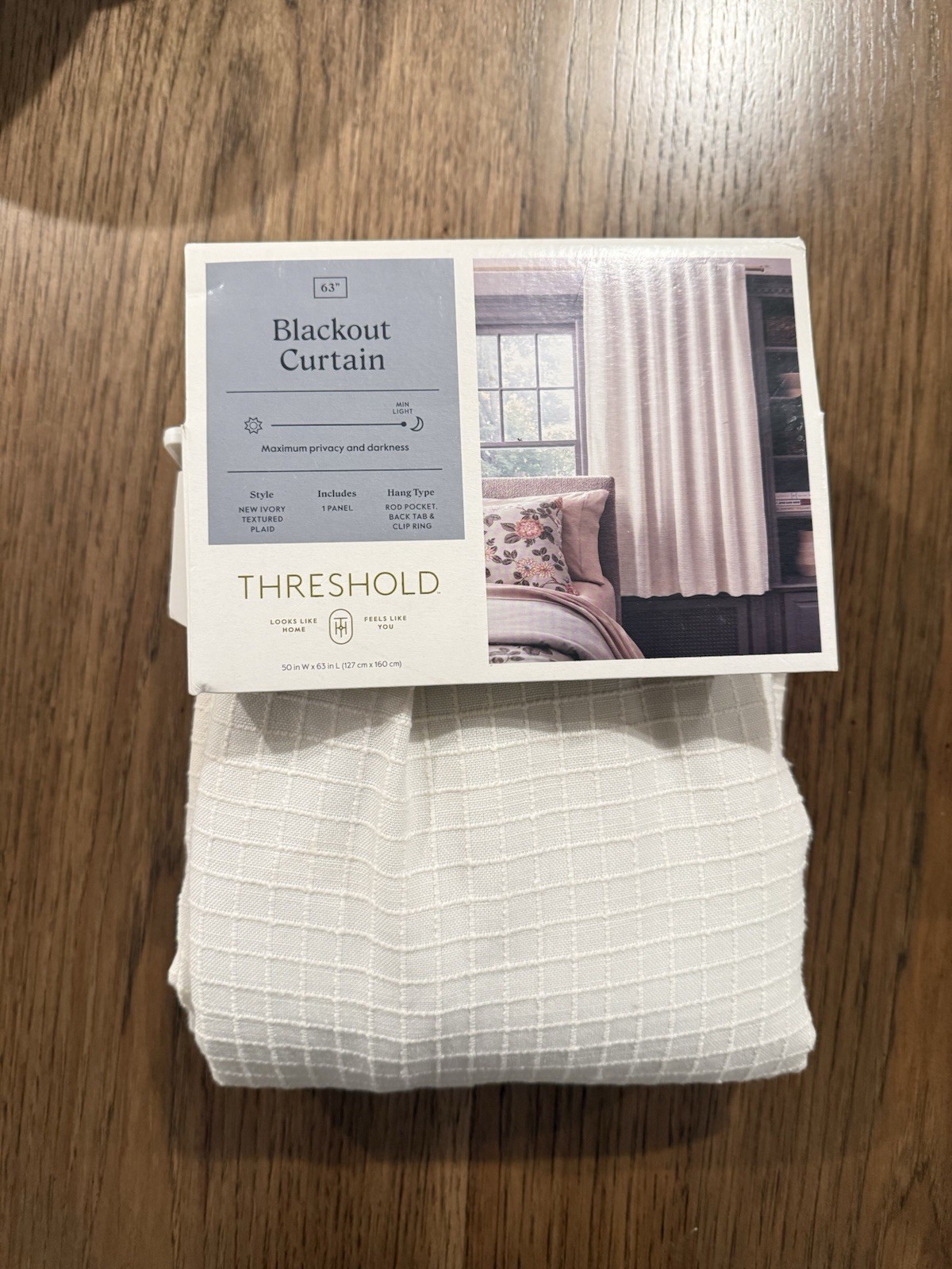 Threshold 63 Inch Blackout Curtain New Ivory Textured Plaid Rod Pocket Back
