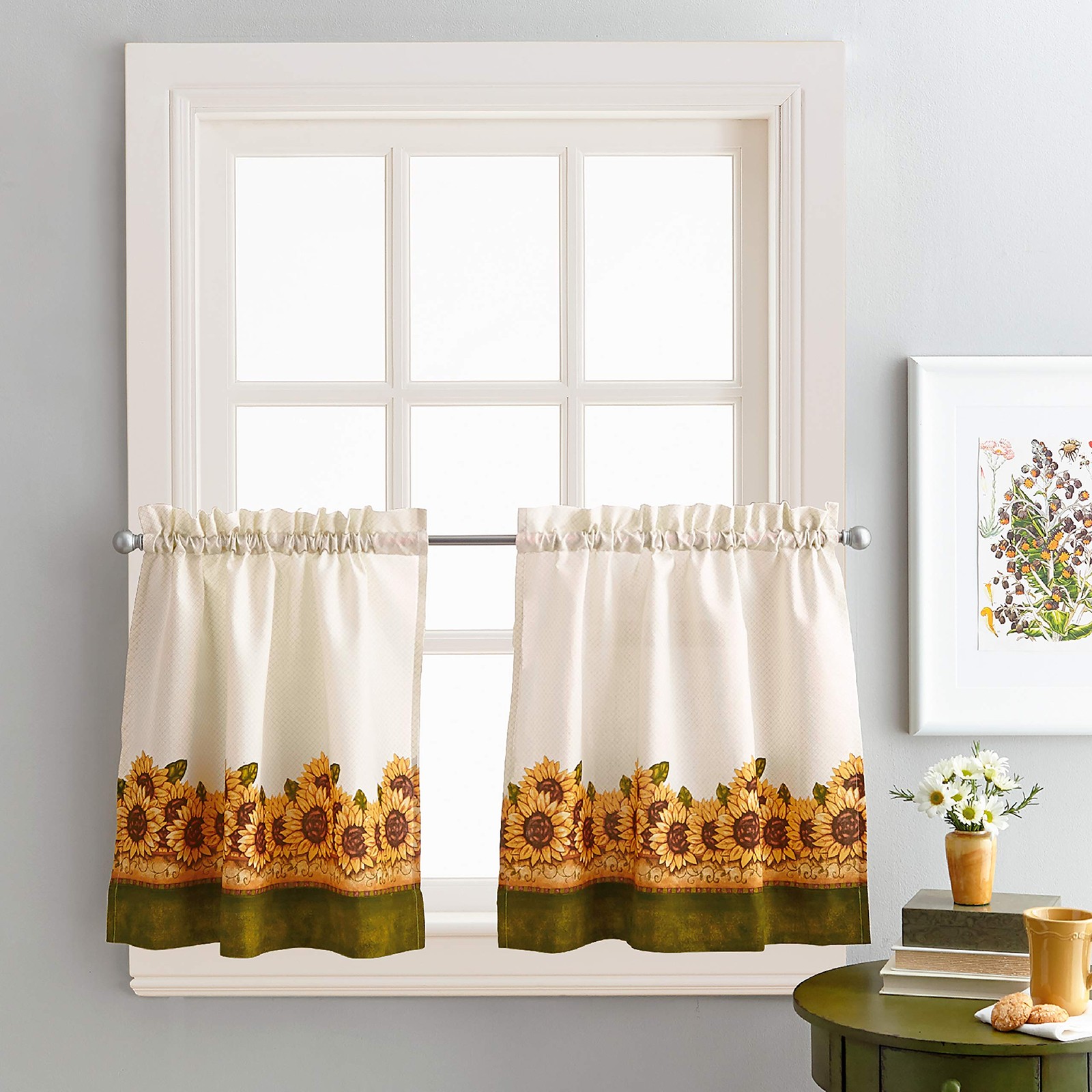 Sunflower Garden Window Kitchen Curtain Tier and Valance, Yellow, 36-Inch Tie…