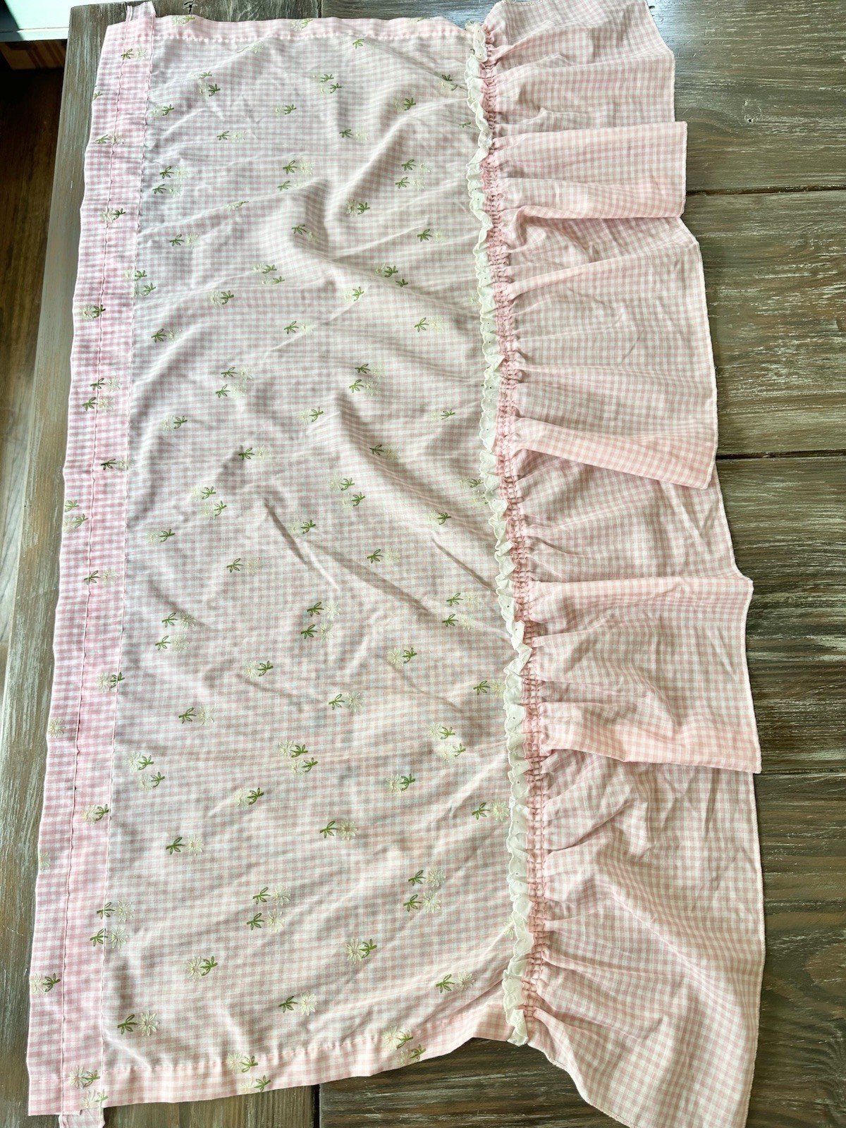 Set of Three Vintage Sears Pink Gingham Cafe Curtain Panels 40”x 24”