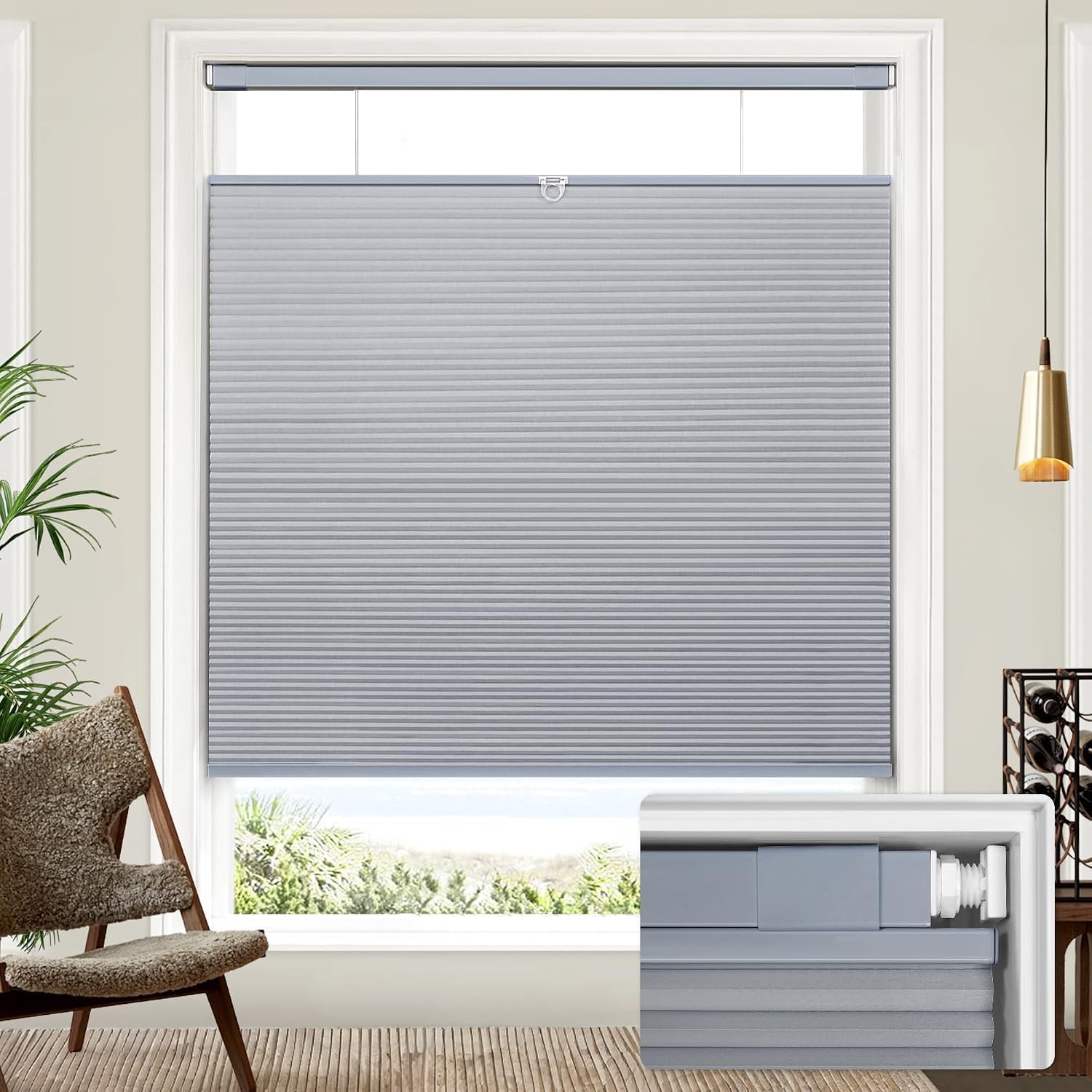 Lazblinds Upgraded Top Down Bottom Up (TDBU) No Drill No Tools 33″ x 48 ” Grey