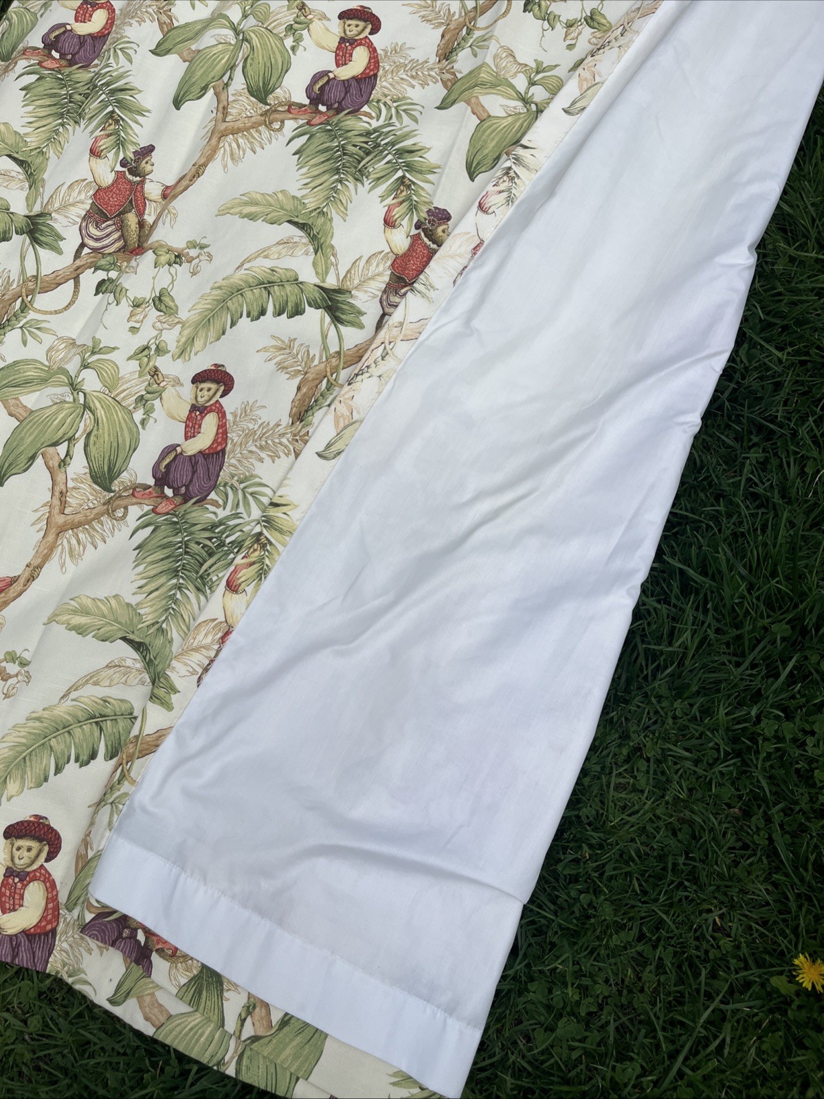 p kaufmann fabric Handmade Copacabana Monkey Toile Tropical Drapes 48”x 99”