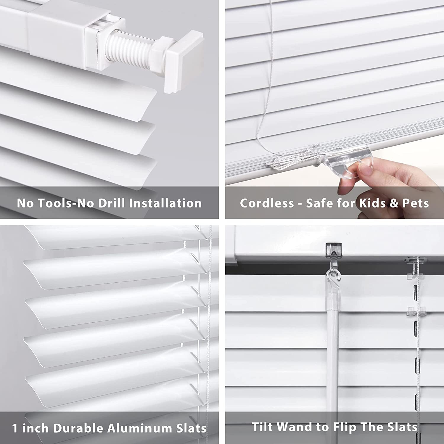 Lazblinds No Tools-No Drill 1 Aluminum Mini Blinds Cordless Blinds For Indoor