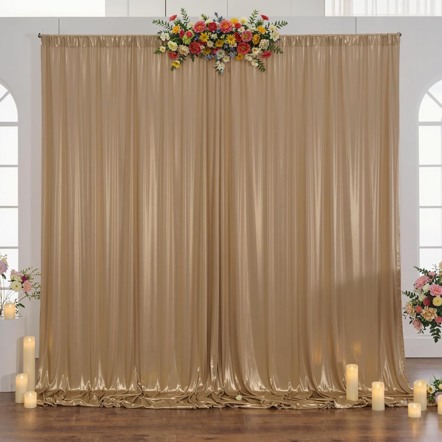 40x10ft Champagne Glitter Sequin Photo Backdrop Curtain for Parties Wrinkle
