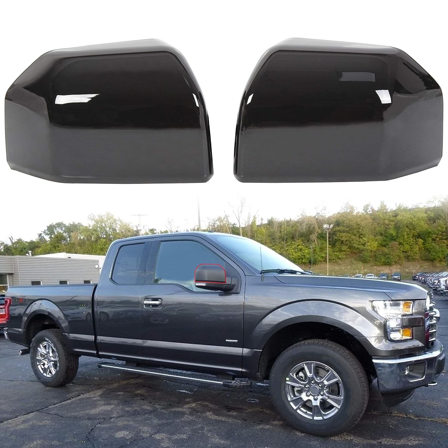 Gloss Black Side View Mirror Covers Upper Driver Passenger Pair ECOTRIC