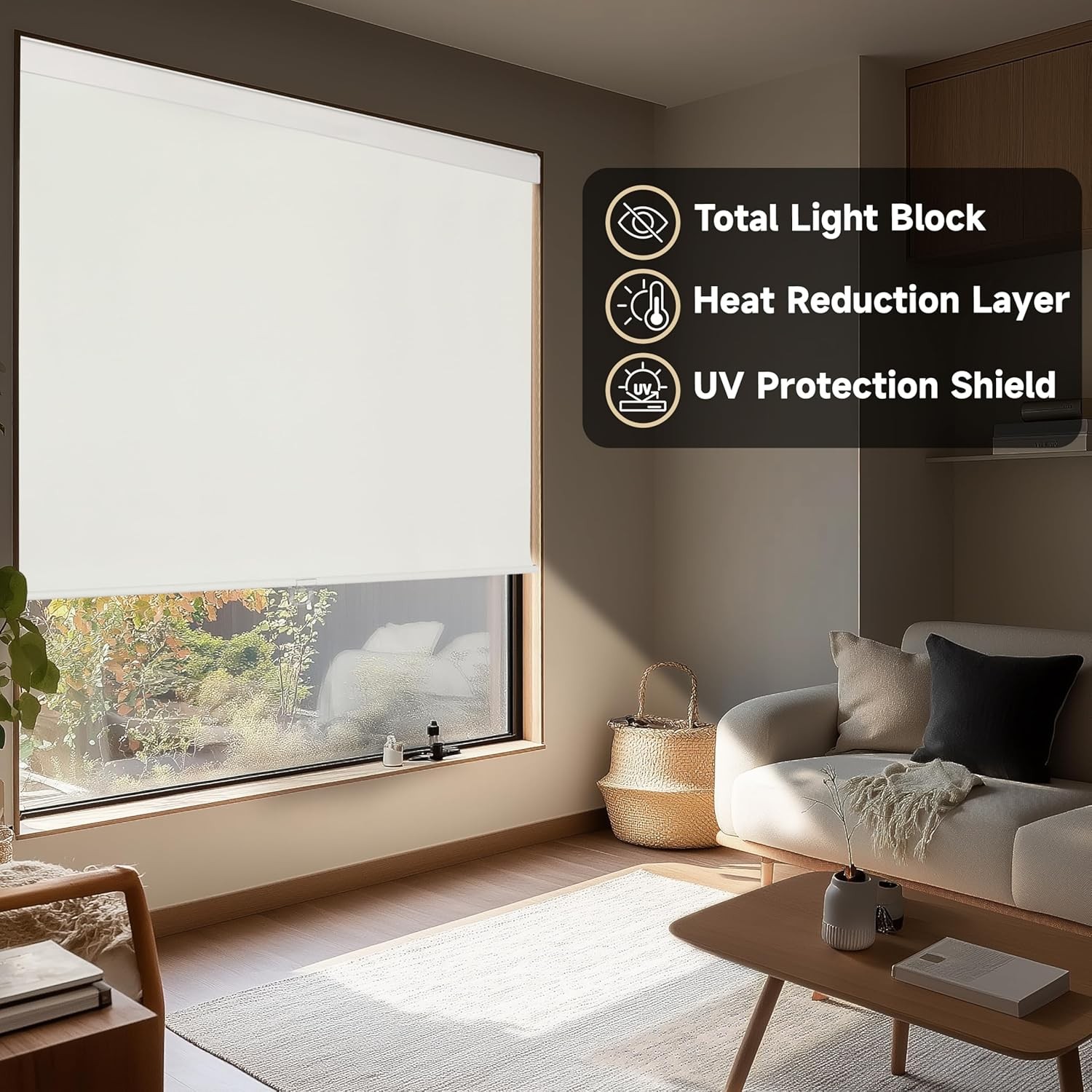 Cordless Blackout Roller Shades Insulated UV Protection Window Blinds for Home